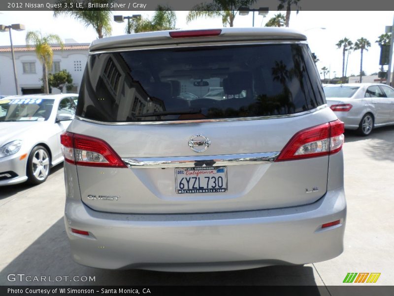 Brilliant Silver / Gray 2012 Nissan Quest 3.5 LE