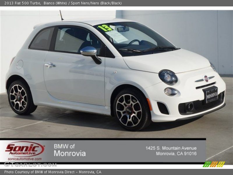 Bianco (White) / Sport Nero/Nero (Black/Black) 2013 Fiat 500 Turbo