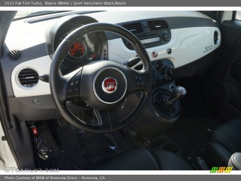 Bianco (White) / Sport Nero/Nero (Black/Black) 2013 Fiat 500 Turbo