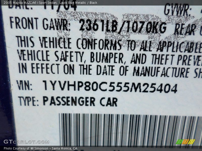 Lapis Blue Metallic / Black 2005 Mazda MAZDA6 i Sport Sedan