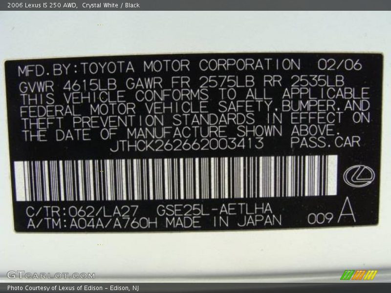 Crystal White / Black 2006 Lexus IS 250 AWD