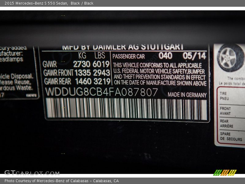 Black / Black 2015 Mercedes-Benz S 550 Sedan