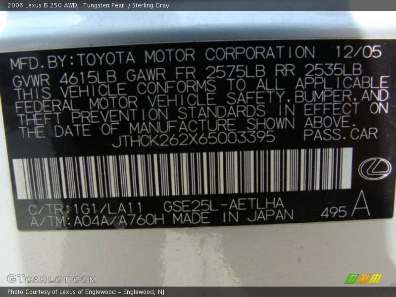 Tungsten Pearl / Sterling Gray 2006 Lexus IS 250 AWD