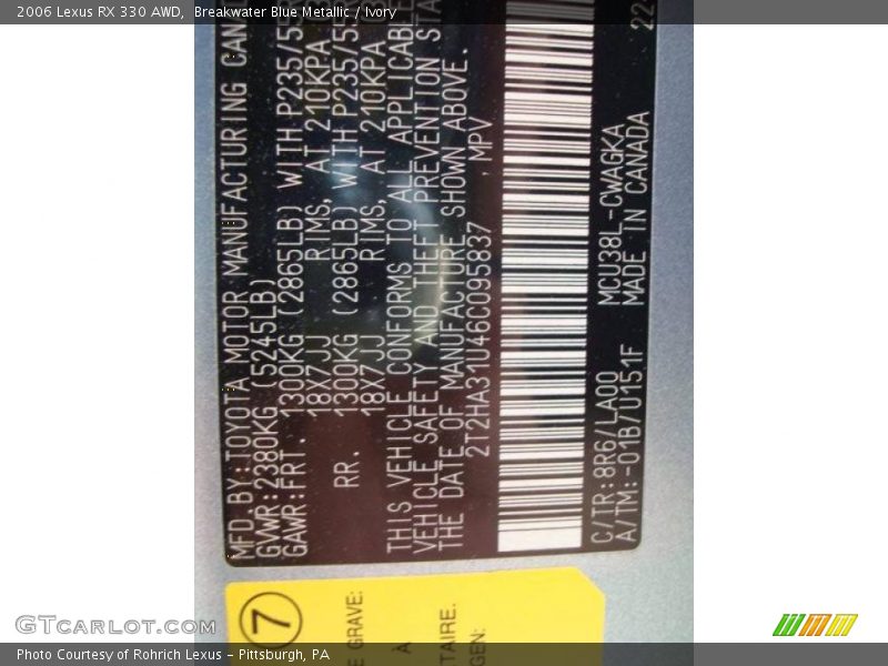 Breakwater Blue Metallic / Ivory 2006 Lexus RX 330 AWD