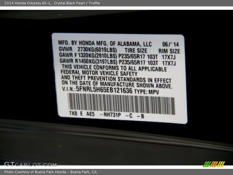 Crystal Black Pearl / Truffle 2014 Honda Odyssey EX-L