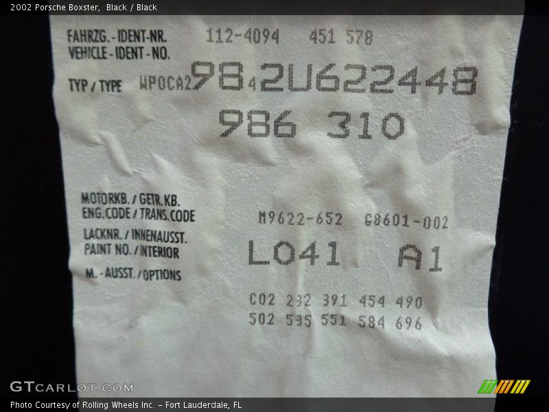 2002 Boxster  Black Color Code L041