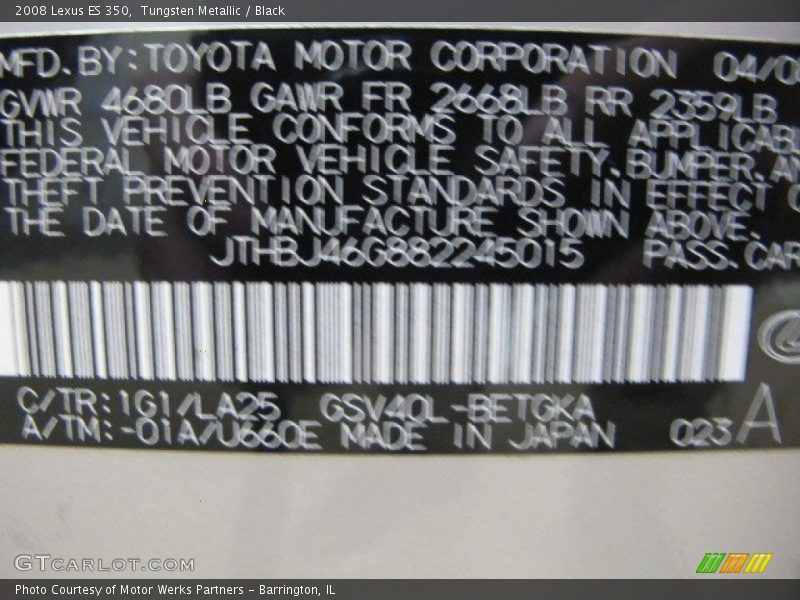 Tungsten Metallic / Black 2008 Lexus ES 350