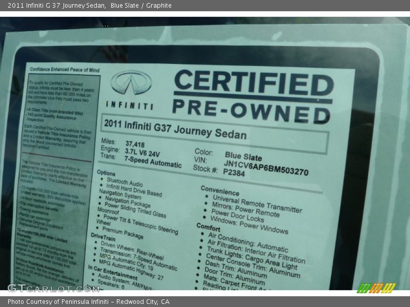 Blue Slate / Graphite 2011 Infiniti G 37 Journey Sedan