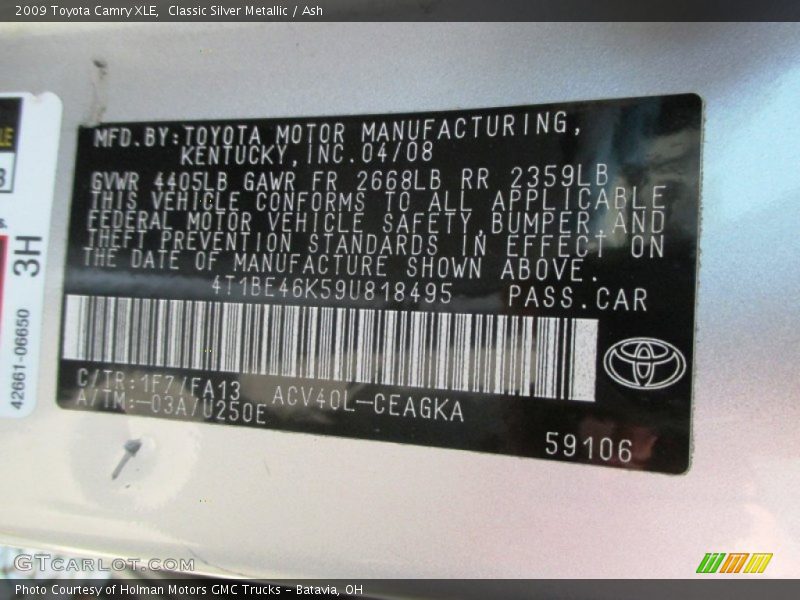 Classic Silver Metallic / Ash 2009 Toyota Camry XLE
