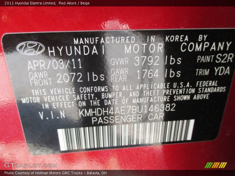 Red Allure / Beige 2011 Hyundai Elantra Limited