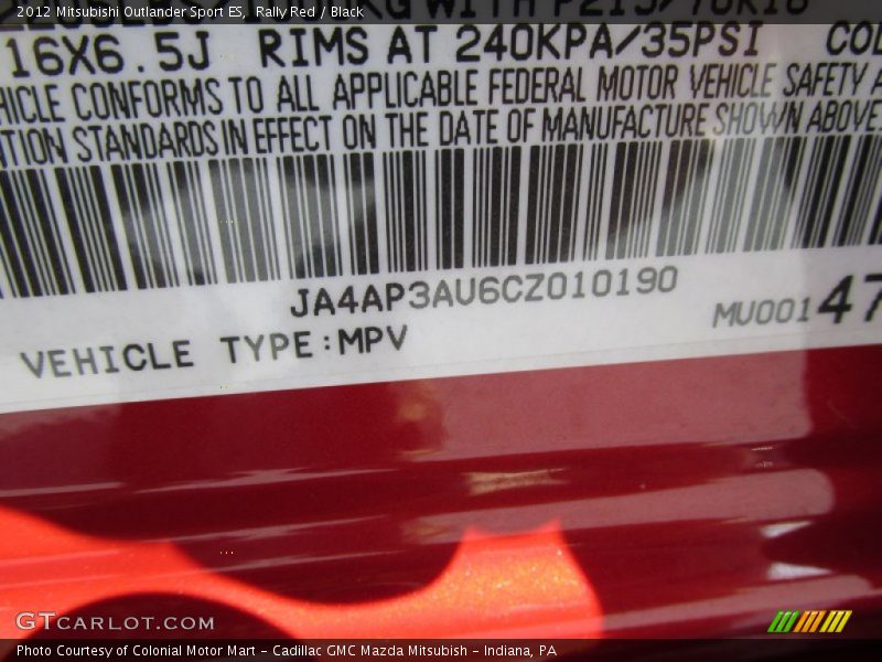Rally Red / Black 2012 Mitsubishi Outlander Sport ES