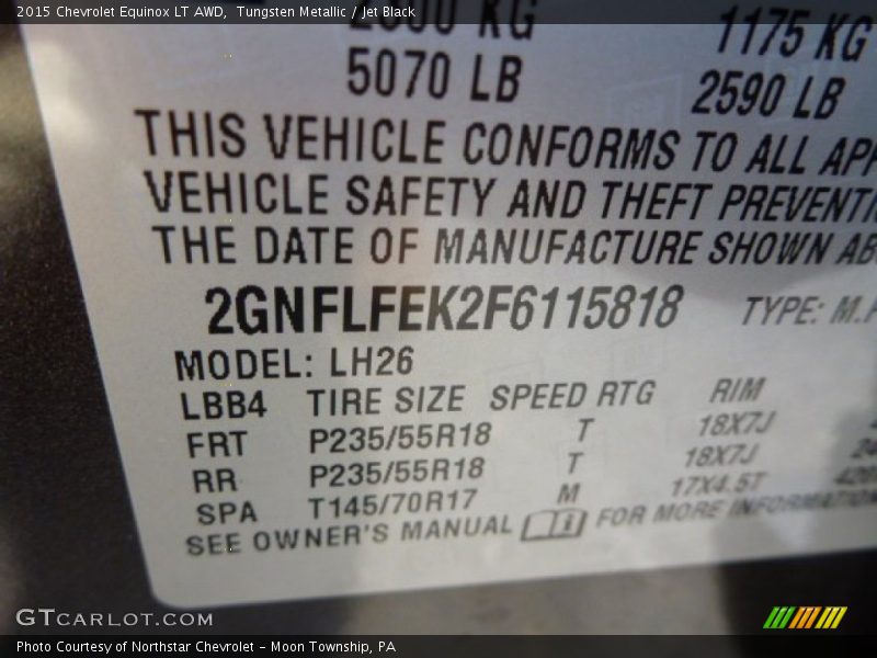 Tungsten Metallic / Jet Black 2015 Chevrolet Equinox LT AWD