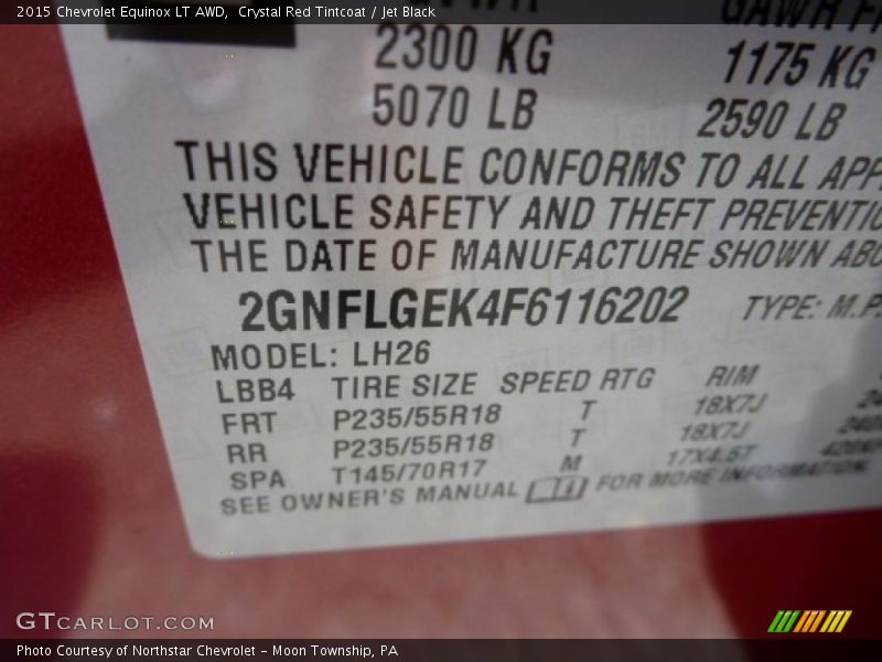 Crystal Red Tintcoat / Jet Black 2015 Chevrolet Equinox LT AWD
