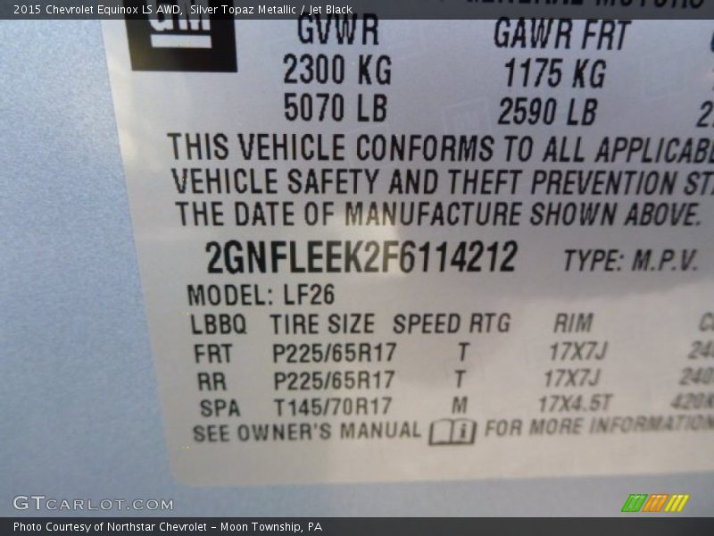 Silver Topaz Metallic / Jet Black 2015 Chevrolet Equinox LS AWD