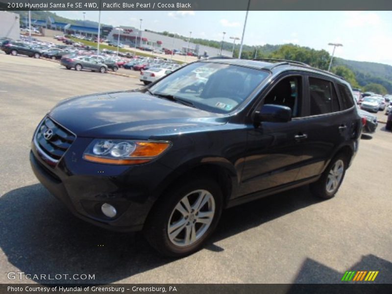 Pacific Blue Pearl / Cocoa Black 2010 Hyundai Santa Fe SE 4WD