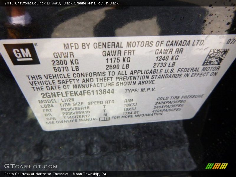 Black Granite Metallic / Jet Black 2015 Chevrolet Equinox LT AWD