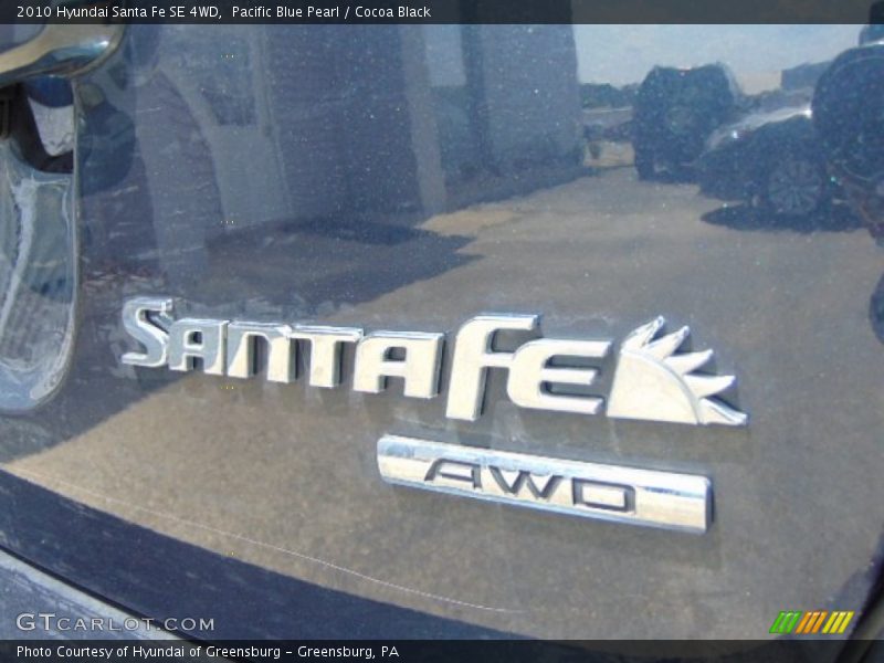 Pacific Blue Pearl / Cocoa Black 2010 Hyundai Santa Fe SE 4WD