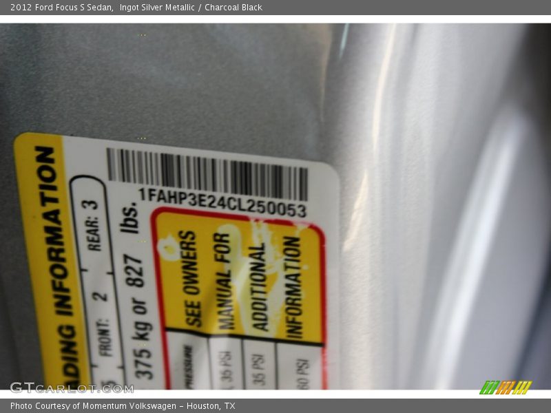 Ingot Silver Metallic / Charcoal Black 2012 Ford Focus S Sedan