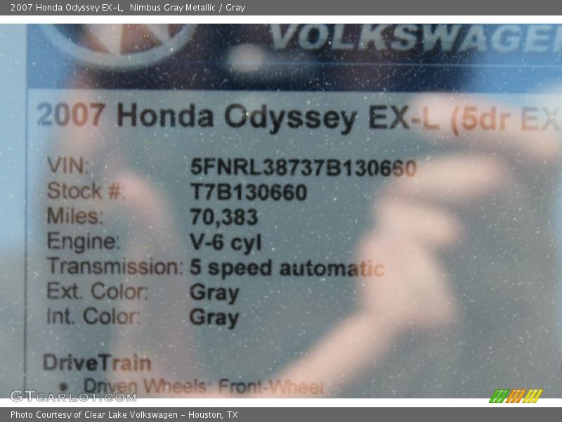 Nimbus Gray Metallic / Gray 2007 Honda Odyssey EX-L