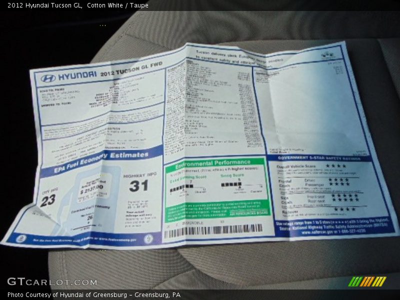 Cotton White / Taupe 2012 Hyundai Tucson GL