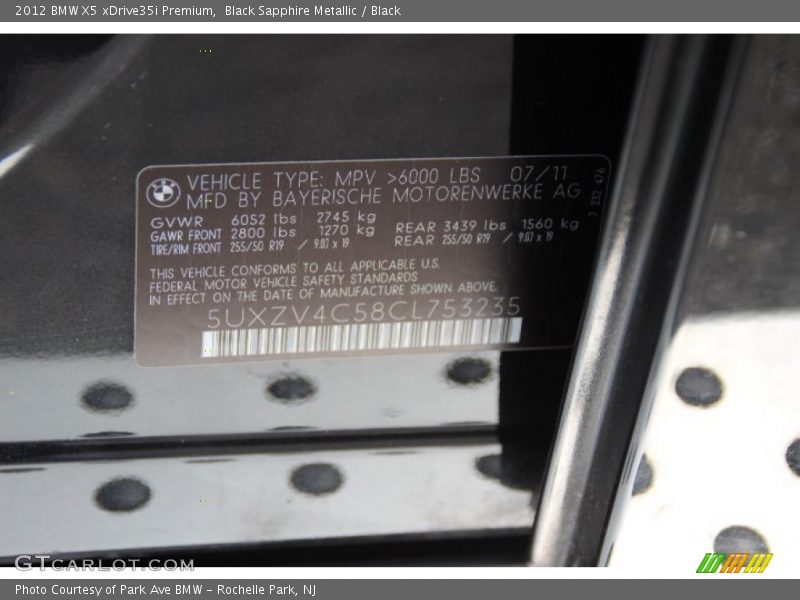 Black Sapphire Metallic / Black 2012 BMW X5 xDrive35i Premium