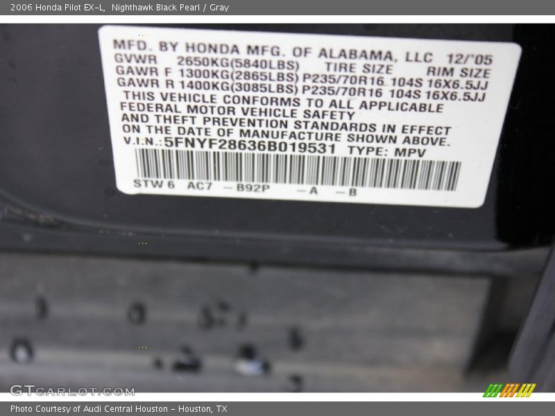 Nighthawk Black Pearl / Gray 2006 Honda Pilot EX-L