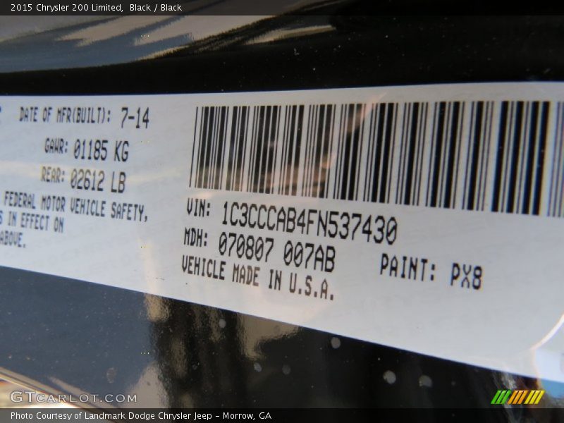 Black / Black 2015 Chrysler 200 Limited