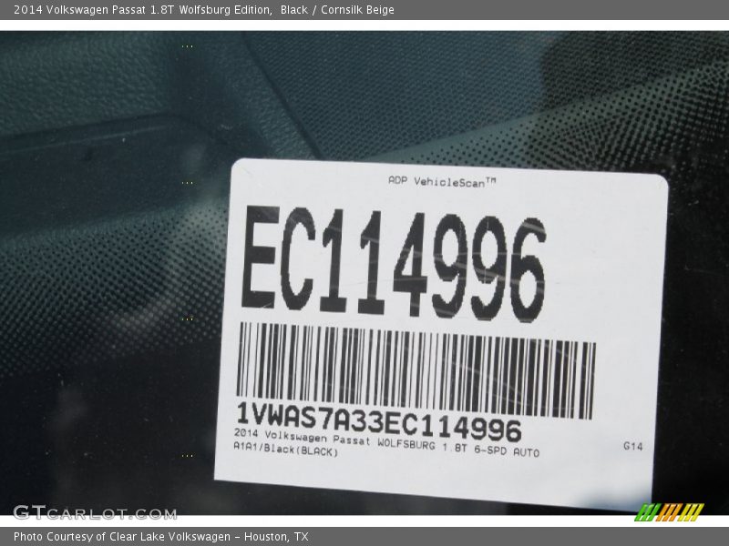 Black / Cornsilk Beige 2014 Volkswagen Passat 1.8T Wolfsburg Edition
