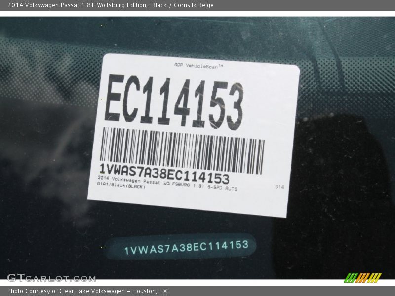 Black / Cornsilk Beige 2014 Volkswagen Passat 1.8T Wolfsburg Edition