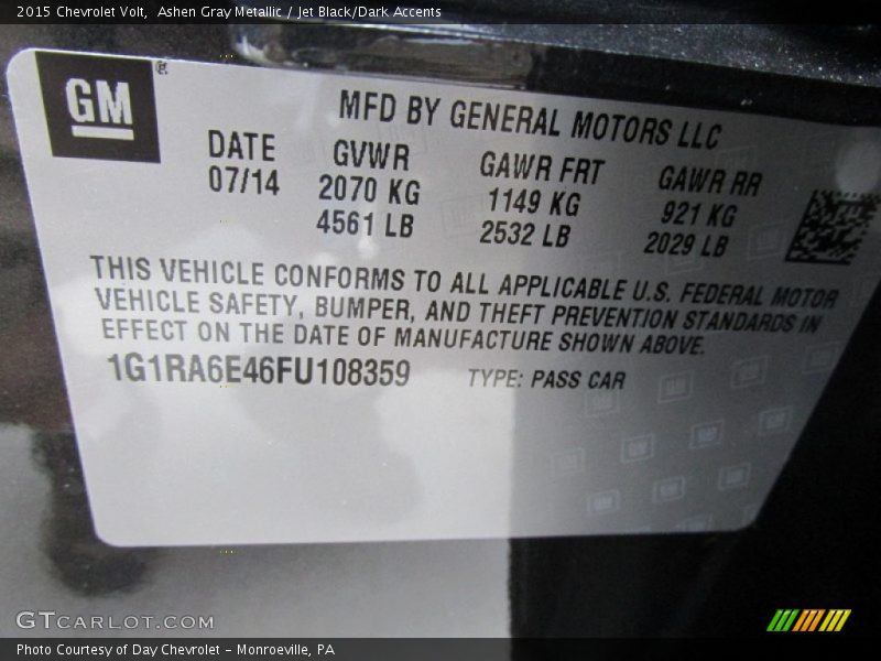 Ashen Gray Metallic / Jet Black/Dark Accents 2015 Chevrolet Volt
