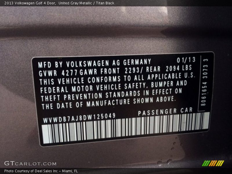 United Gray Metallic / Titan Black 2013 Volkswagen Golf 4 Door