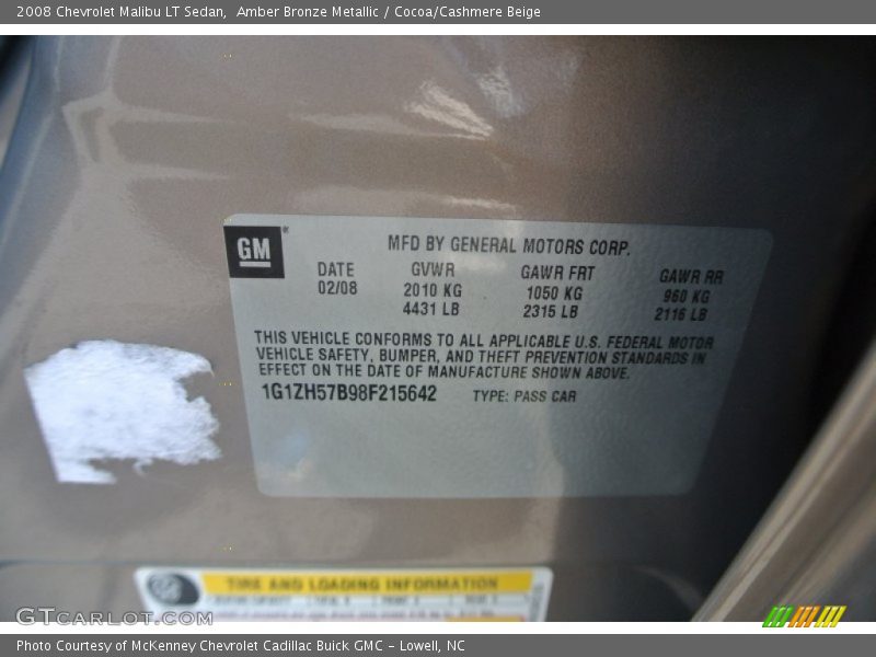 Amber Bronze Metallic / Cocoa/Cashmere Beige 2008 Chevrolet Malibu LT Sedan