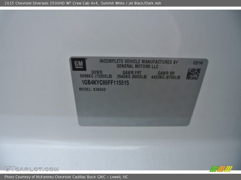 Summit White / Jet Black/Dark Ash 2015 Chevrolet Silverado 3500HD WT Crew Cab 4x4