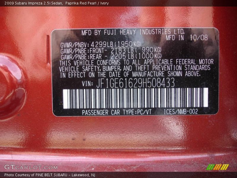 Paprika Red Pearl / Ivory 2009 Subaru Impreza 2.5i Sedan