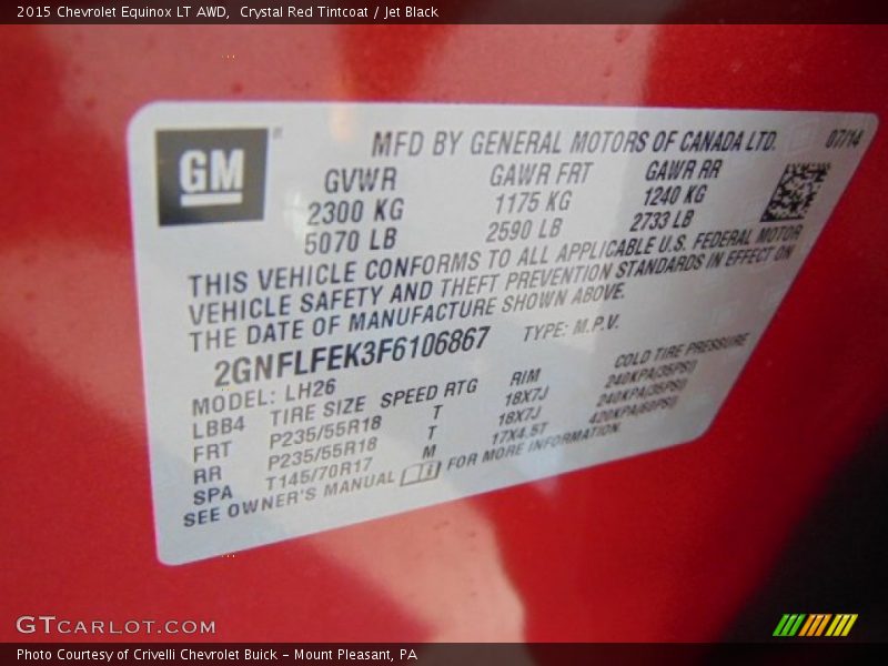Crystal Red Tintcoat / Jet Black 2015 Chevrolet Equinox LT AWD