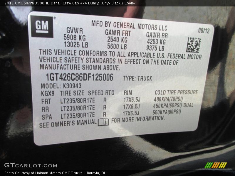 Onyx Black / Ebony 2013 GMC Sierra 3500HD Denali Crew Cab 4x4 Dually