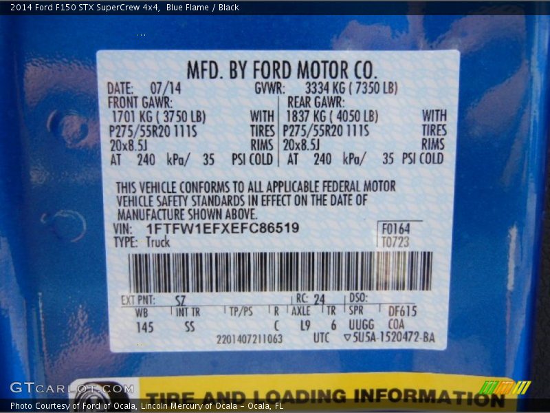 2014 F150 STX SuperCrew 4x4 Blue Flame Color Code SZ