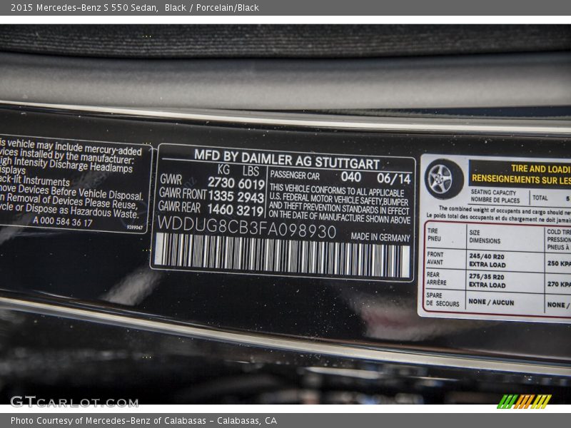 Black / Porcelain/Black 2015 Mercedes-Benz S 550 Sedan