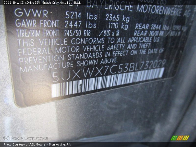 Space Gray Metallic / Black 2011 BMW X3 xDrive 35i
