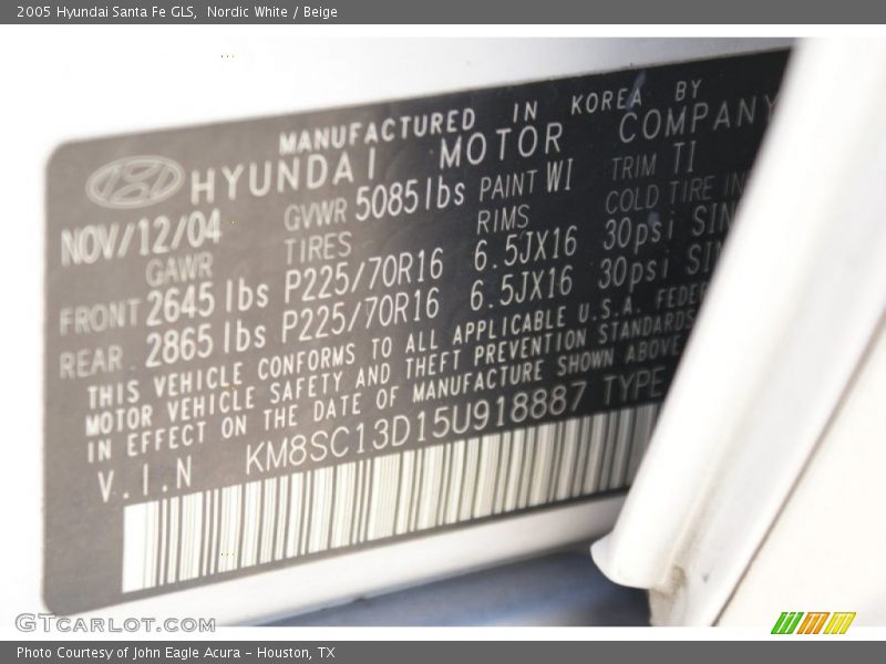 Nordic White / Beige 2005 Hyundai Santa Fe GLS