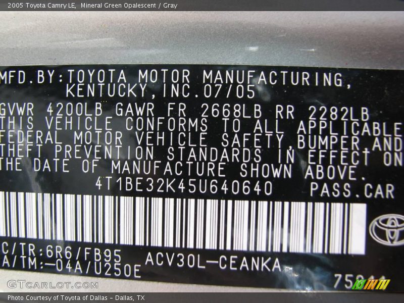 Mineral Green Opalescent / Gray 2005 Toyota Camry LE