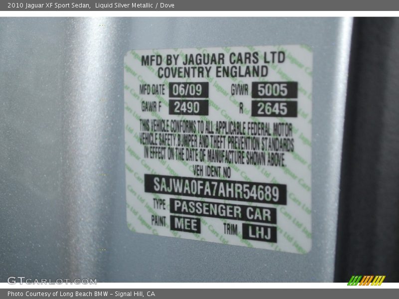 Liquid Silver Metallic / Dove 2010 Jaguar XF Sport Sedan