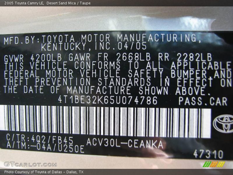 Desert Sand Mica / Taupe 2005 Toyota Camry LE