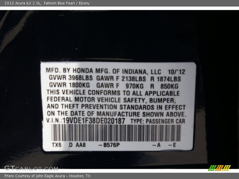 Fathom Blue Pearl / Ebony 2013 Acura ILX 2.0L