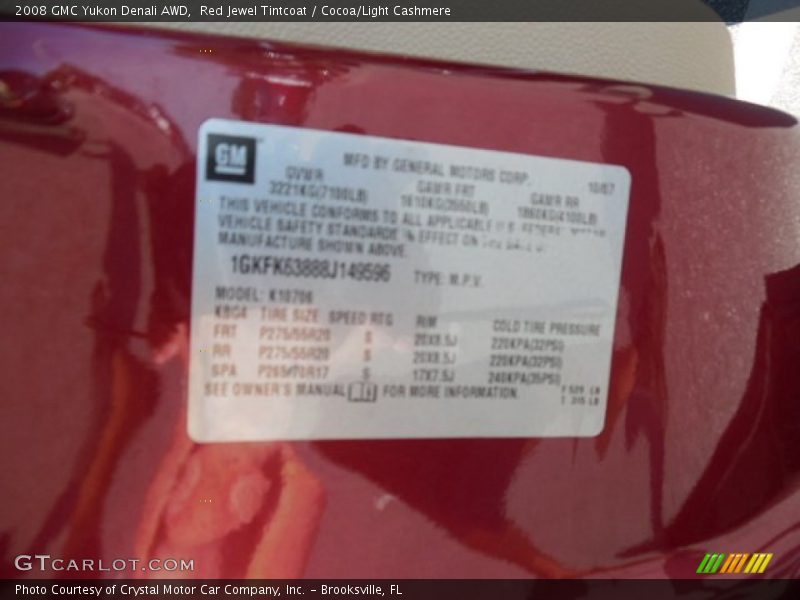 Red Jewel Tintcoat / Cocoa/Light Cashmere 2008 GMC Yukon Denali AWD