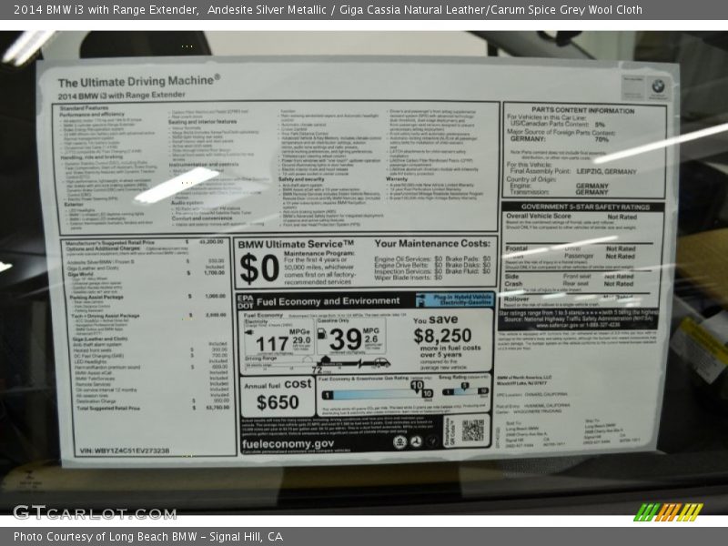 Andesite Silver Metallic / Giga Cassia Natural Leather/Carum Spice Grey Wool Cloth 2014 BMW i3 with Range Extender