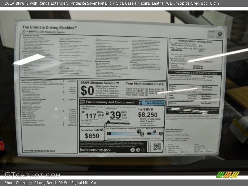  2014 i3 with Range Extender Window Sticker
