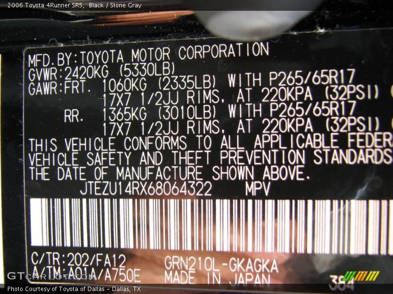 Black / Stone Gray 2006 Toyota 4Runner SR5