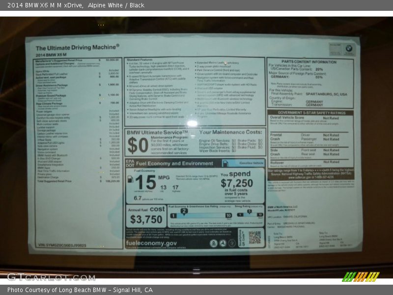  2014 X6 M M xDrive Window Sticker