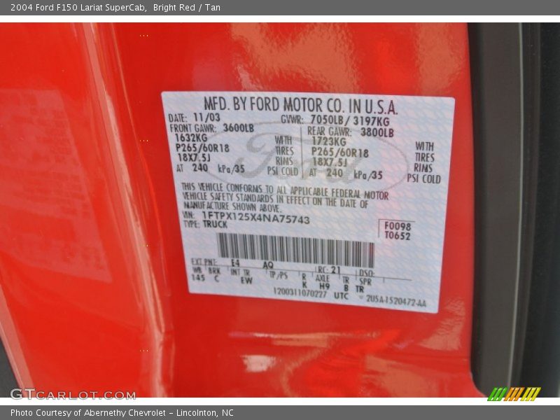 Bright Red / Tan 2004 Ford F150 Lariat SuperCab